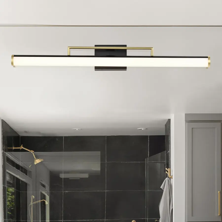 Solano Large LED Vanity Light in Black and Brushed Brass - Image 11