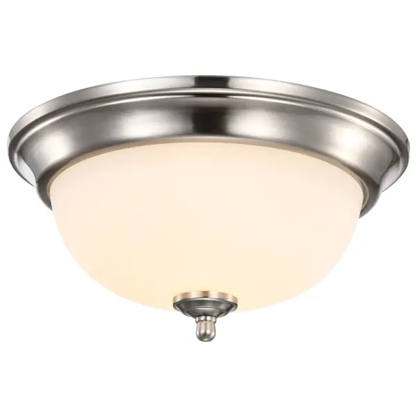 This 13-inch LED flush mount delivers practical, energy-efficient illumination perfect for hallways, stairwells, and utility spaces. The frosted glass diffuser eliminates hot spots while the brushed nickel finish adds a modern touch. - alternate view