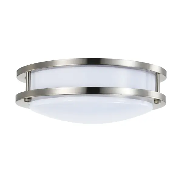 This streamlined 10-inch flush mount delivers exceptional value with 1400 lumens of warm white light and an impressive 50,000-hour lifespan. The brushed nickel finish and clean contemporary styling make it versatile for modern spaces. - alternate view