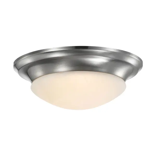 This 11-inch flush mount delivers reliable, energy-efficient lighting with a clean transitional design. The brushed nickel finish and frosted glass provide soft, even illumination perfect for everyday spaces. - alternate view