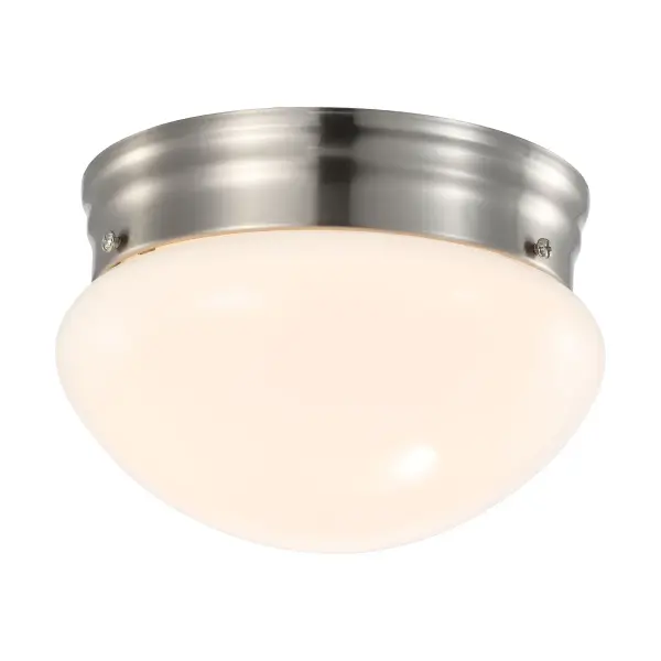 This compact 7-inch LED flush mount delivers reliable, energy-efficient lighting for hallways, closets, and utility areas. The brushed nickel finish and frosted glass provide a clean, contemporary look that blends seamlessly.