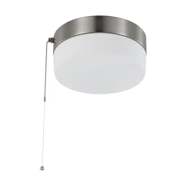 This 8-inch LED flush mount combines clean contemporary styling with practical functionality. The brushed nickel finish and frosted glass diffuser deliver versatile aesthetics while the pull chain offers convenient control.