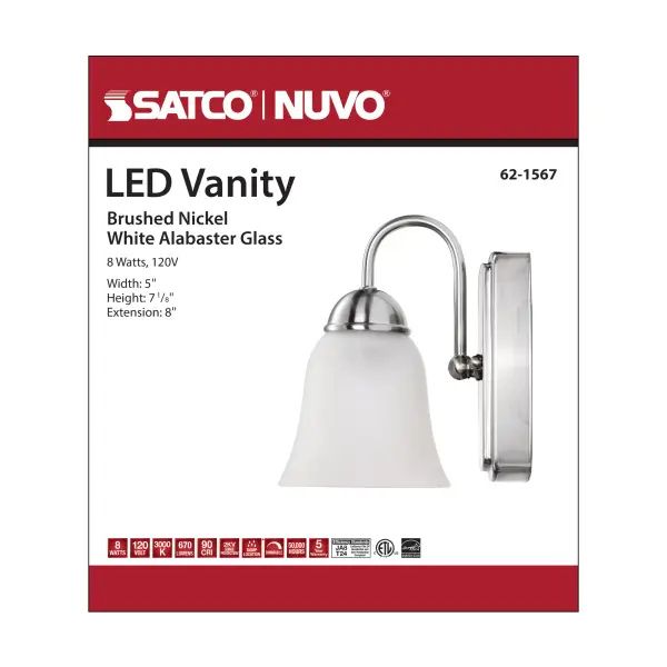 LED Vanity Fixture with Alabaster Glass - Brushed Nickel - Image 7
