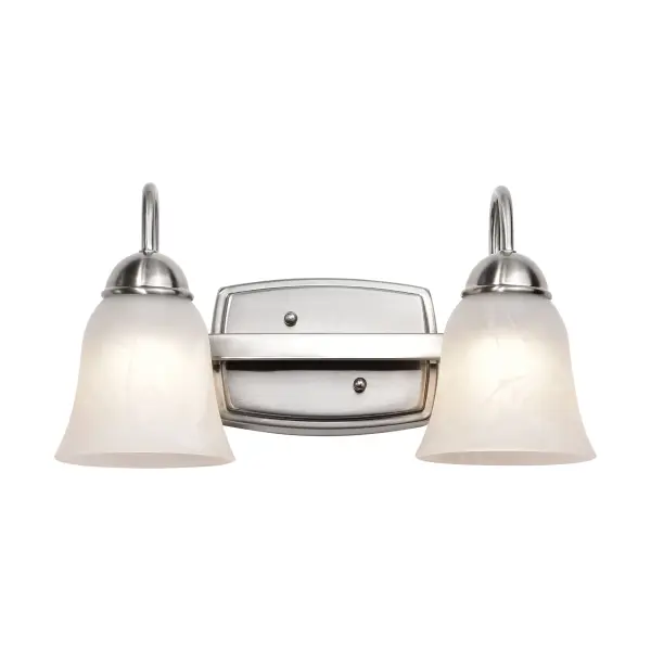 This elegant vanity fixture combines traditional styling with modern LED efficiency. The brushed nickel finish and alabaster glass shades create a timeless look while delivering 1300 lumens of warm 3000K light perfect for bathroom tasks.