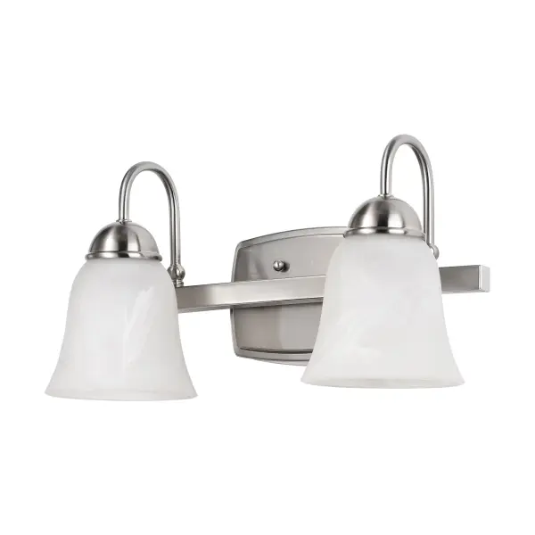 This elegant vanity fixture combines traditional styling with modern LED efficiency. The brushed nickel finish and alabaster glass shades create a timeless look while delivering 1300 lumens of warm 3000K light perfect for bathroom tasks. - alternate view