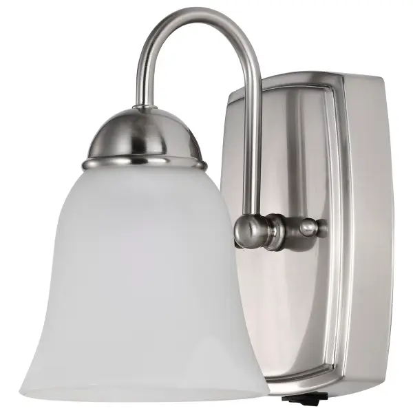 This elegant vanity light combines traditional styling with modern LED efficiency. The alabaster glass shade provides soft, diffused illumination while the brushed nickel finish complements various decor styles. - alternate view