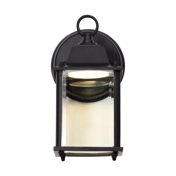 The Cube LED Wall Lantern combines timeless lantern styling with modern LED efficiency. Its black finish and clear beveled glass create a welcoming entrance while the integrated 8W LED provides 620 lumens of warm 3000K light. - alternate view