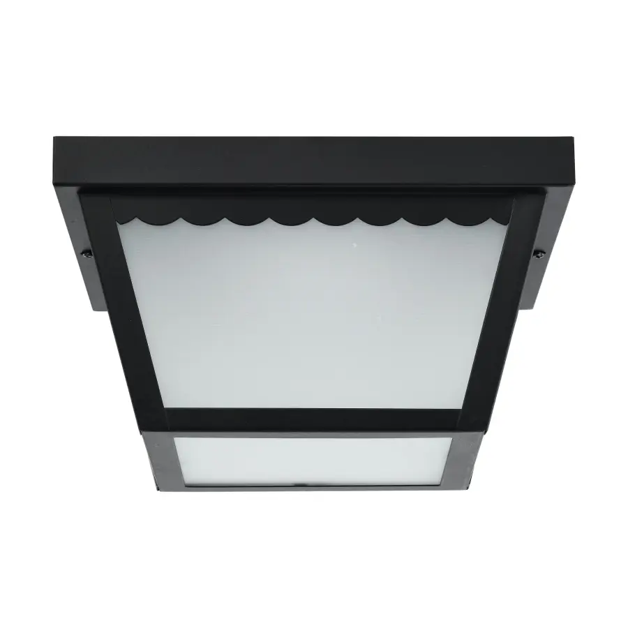 12W LED Carport Flush Mount - 9" Black with Frosted Glass - Image 1
