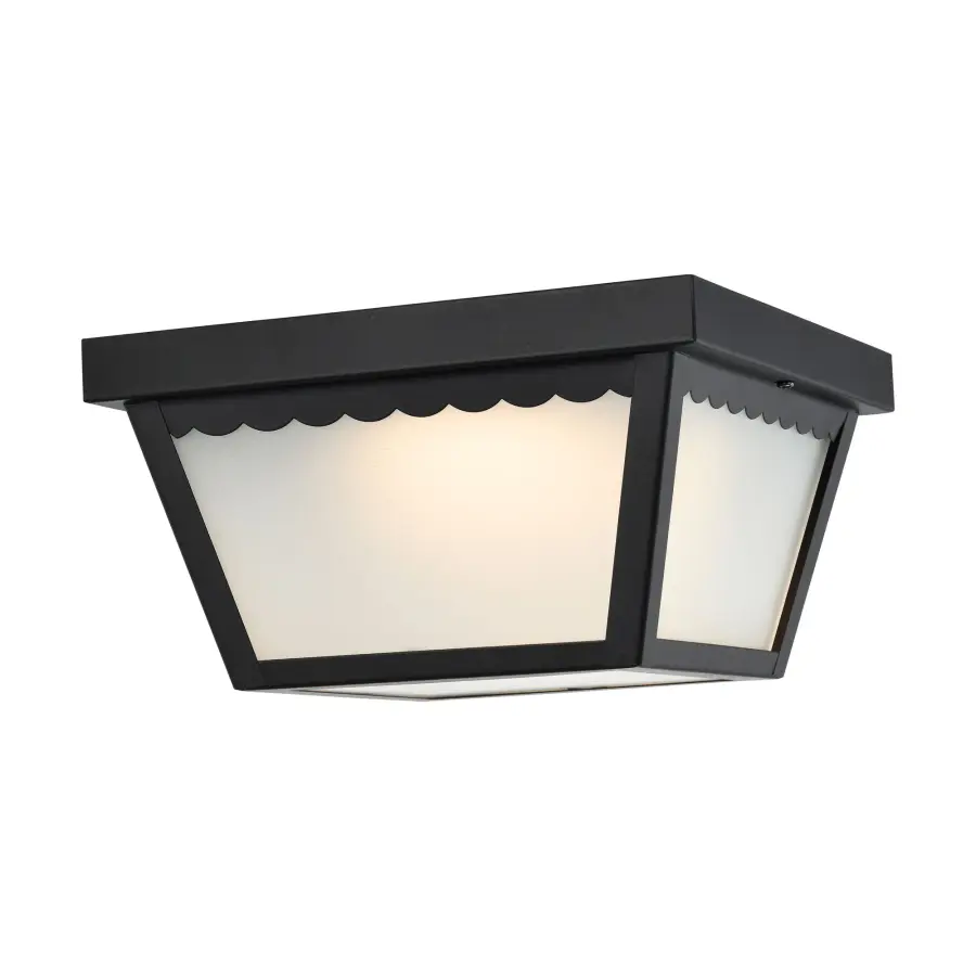 12W LED Carport Flush Mount - 9" Black with Frosted Glass - Image 2