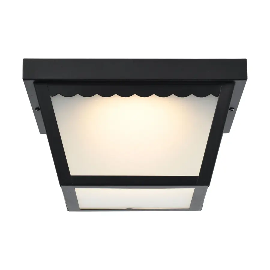 12W LED Carport Flush Mount - 9" Black with Frosted Glass - Image 6