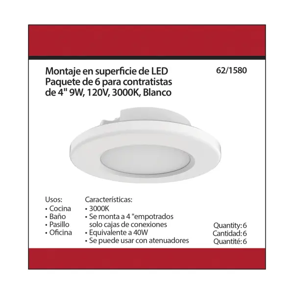 4" LED Surface Mount Fixture - 3000K - White - Image 11