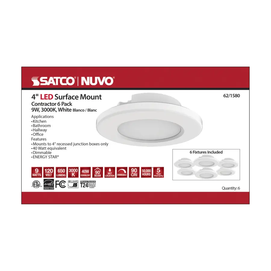 4" LED Surface Mount Fixture - 3000K - White - Image 8