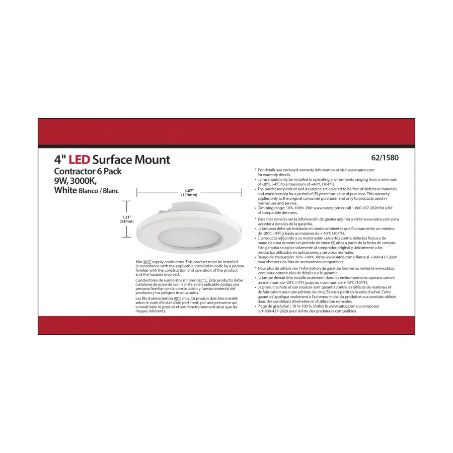 4" LED Surface Mount Fixture - 3000K - White - Image 9