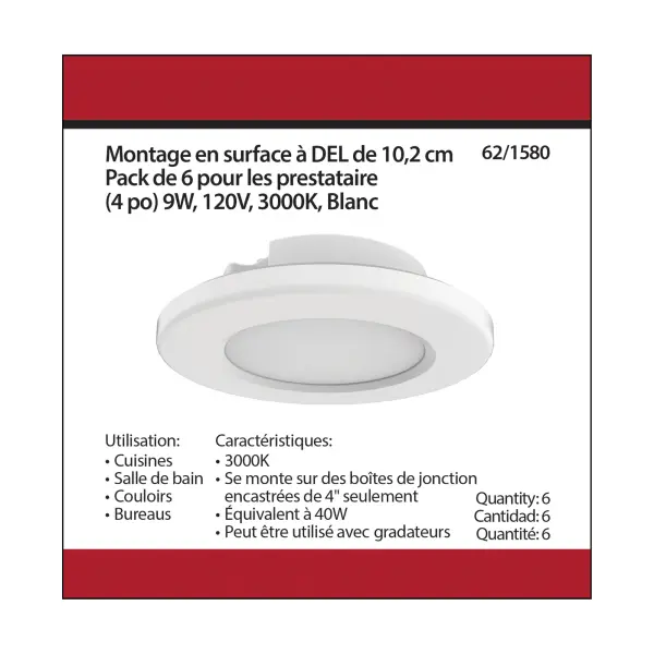 4" LED Surface Mount Fixture - 3000K - White - Image 10