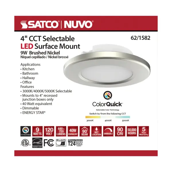 4" LED Surface Mount Fixture - CCT Selectable - Brushed Nickel - Image 8