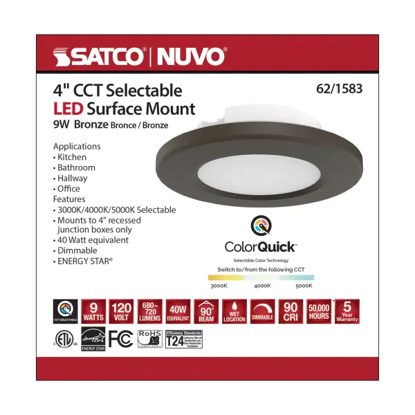 4" LED Surface Mount Fixture - CCT Selectable - Bronze - Image 8