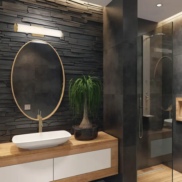 Lena LED Vanity Light - Brushed Brass with Striped Lens - Image 5