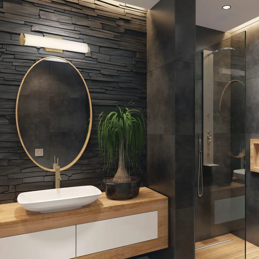 Lena LED Vanity Light - Brushed Brass with Striped Lens - Image 6