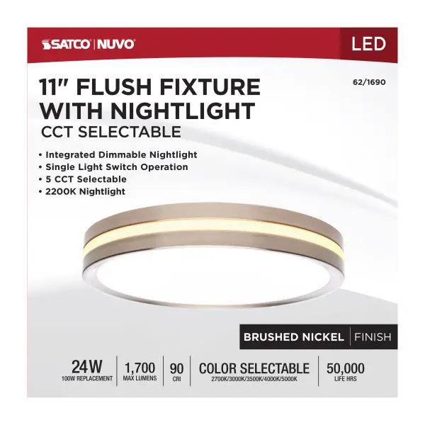 11" Flush Mount with Night Light - Brushed Nickel - Image 12