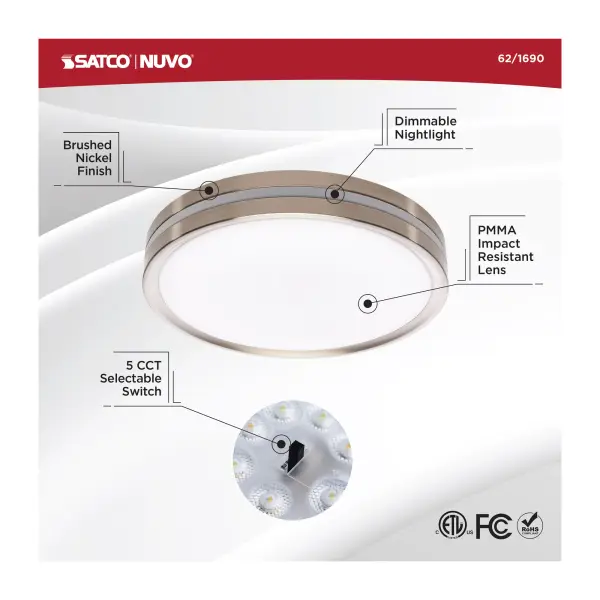 11" Flush Mount with Night Light - Brushed Nickel - Image 13