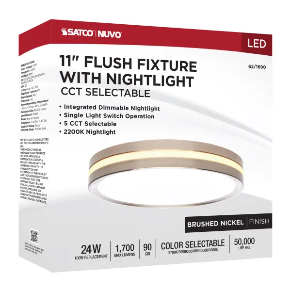 11" Flush Mount with Night Light - Brushed Nickel - Image 16