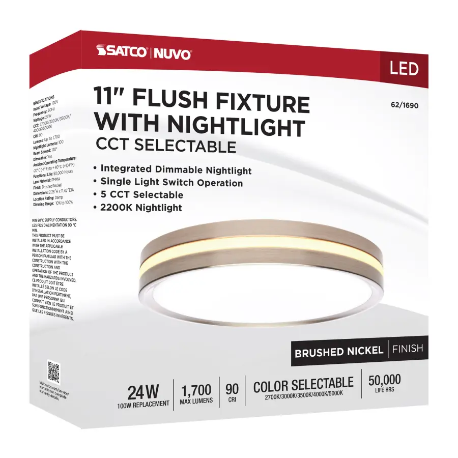 11" Flush Mount with Night Light - Brushed Nickel - Image 16