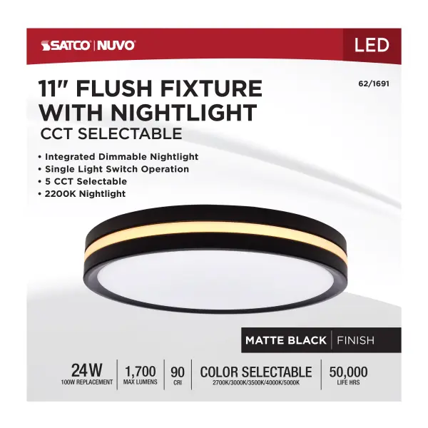 11" Flush Mount with Night Light - Matte Black - Image 12
