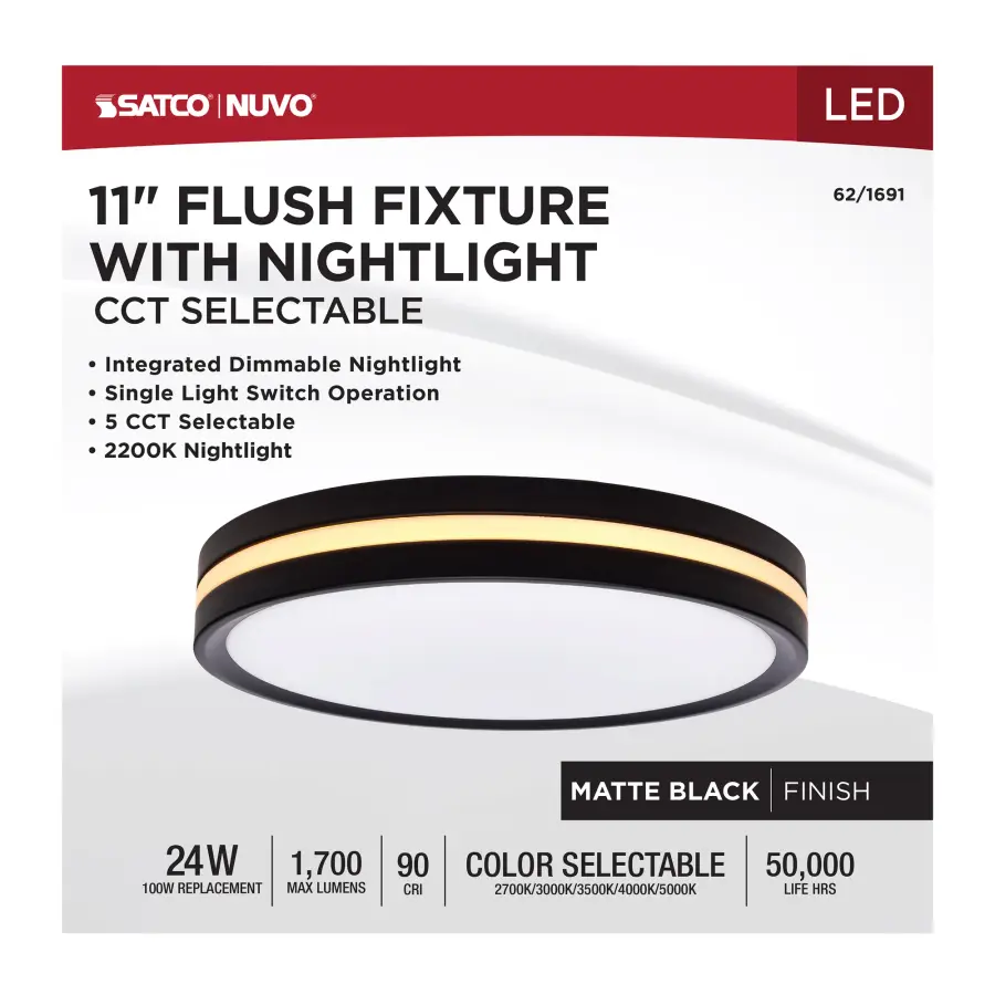 11" Flush Mount with Night Light - Matte Black - Image 12