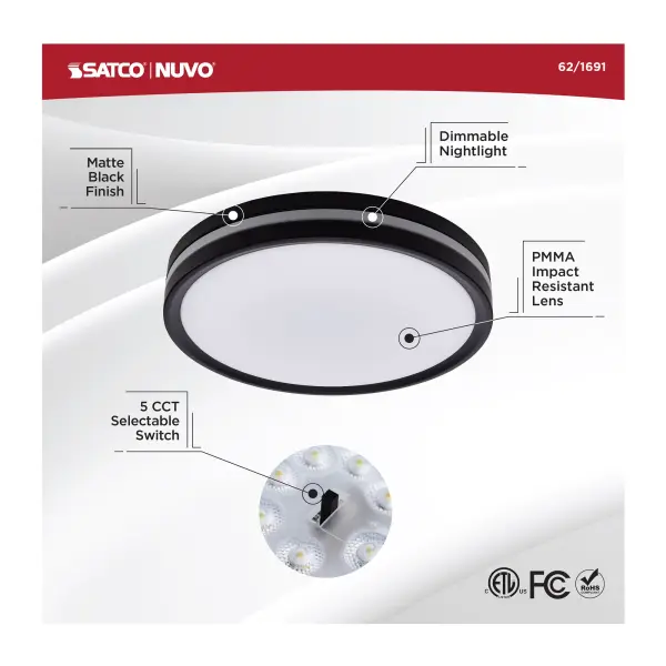11" Flush Mount with Night Light - Matte Black - Image 13