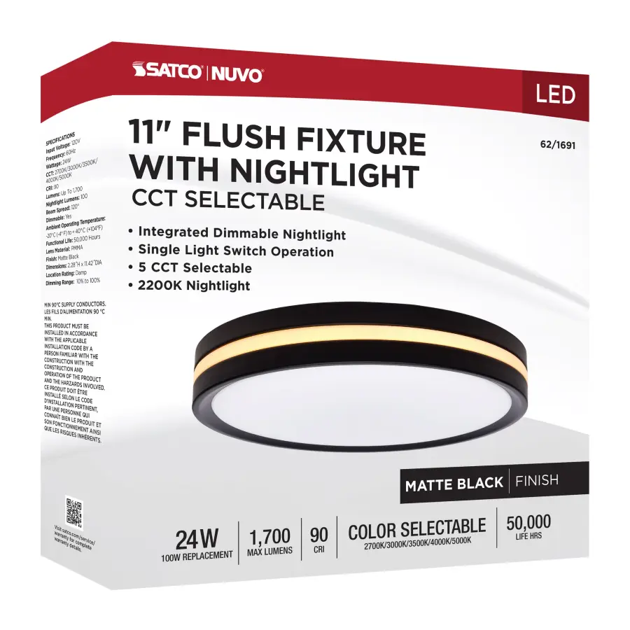 11" Flush Mount with Night Light - Matte Black - Image 16