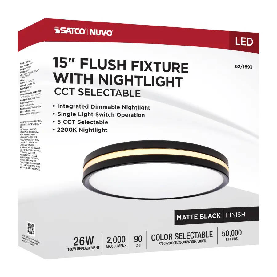 15" Flush Mount with Night Light - Matte Black - Image 16