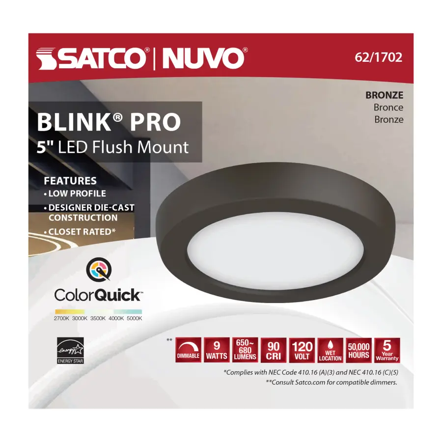 Blink Pro 5" Round LED Flush Mount in Bronze - Image 10