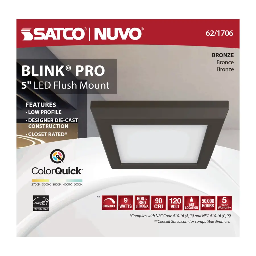 Blink Pro 5" Square LED Flush Mount in Bronze - Image 10