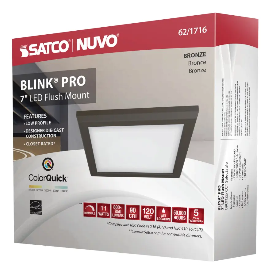 Blink Pro 7" Square LED Flush Mount in Bronze - Image 16