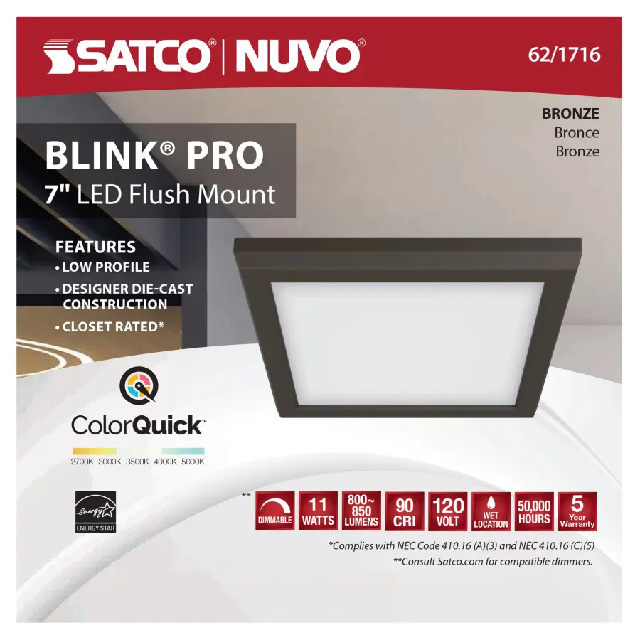 Blink Pro 7" Square LED Flush Mount in Bronze - Image 10