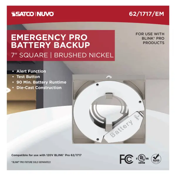 Blink Pro Emergency Battery Backup - 7 Inch Square - Brushed Nickel - Image 3