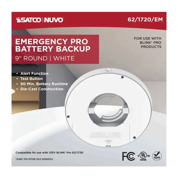 Blink Pro Emergency Battery Backup Round Flush Mount - 9 Inch White - Image 3