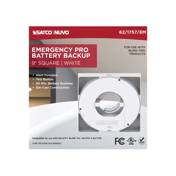 The BLINK Pro Emergency Battery Backup provides reliable safety lighting with hassle-free installation. Its 9-inch square design mounts to standard junction boxes and ensures illumination during power outages.