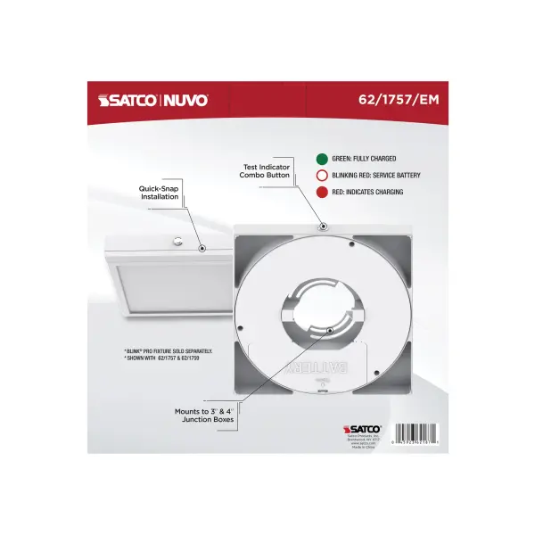 The BLINK Pro Emergency Battery Backup provides reliable safety lighting with hassle-free installation. Its 9-inch square design mounts to standard junction boxes and ensures illumination during power outages. - alternate view