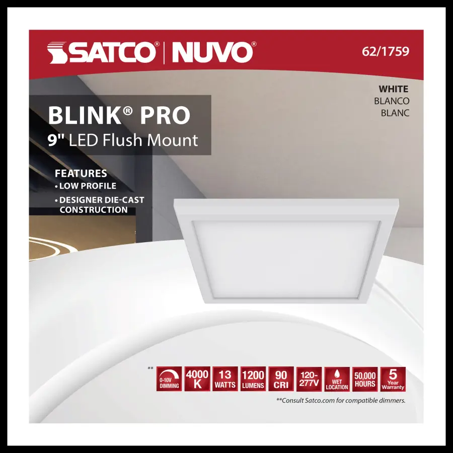 BLINK Pro 9" Square LED Flush Mount - White - Image 9