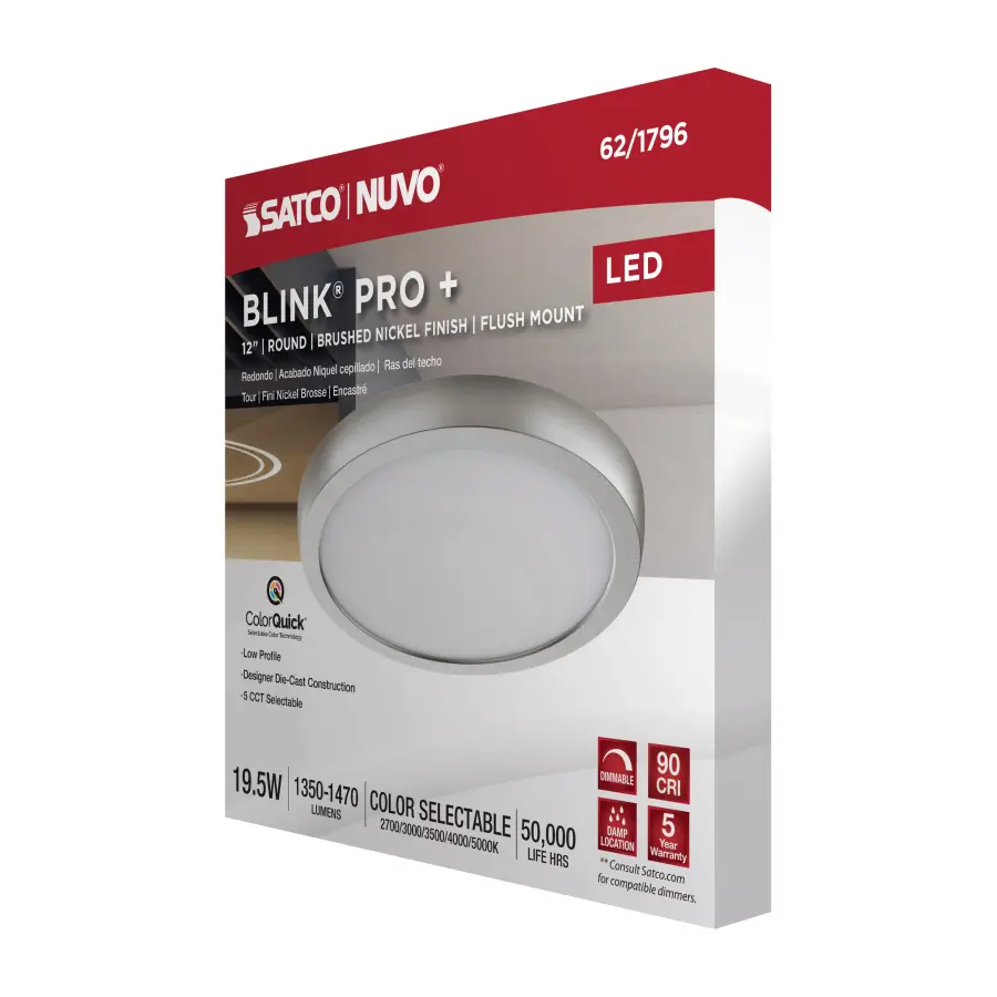Blink Pro Plus 12" Round LED Flush Mount - Brushed Nickel - Image 14
