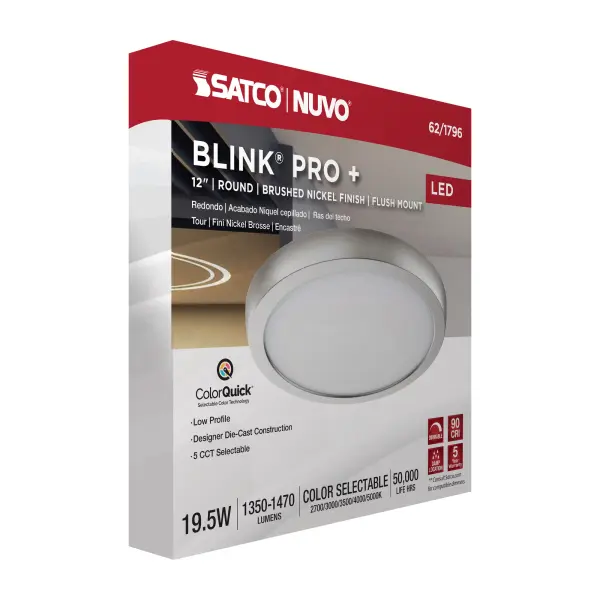 Blink Pro Plus 12" Round LED Flush Mount - Brushed Nickel - Image 15