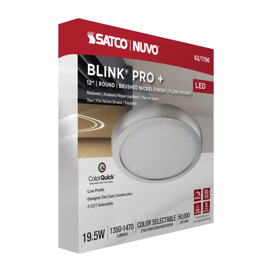 Blink Pro Plus 12" Round LED Flush Mount - Brushed Nickel - Image 15