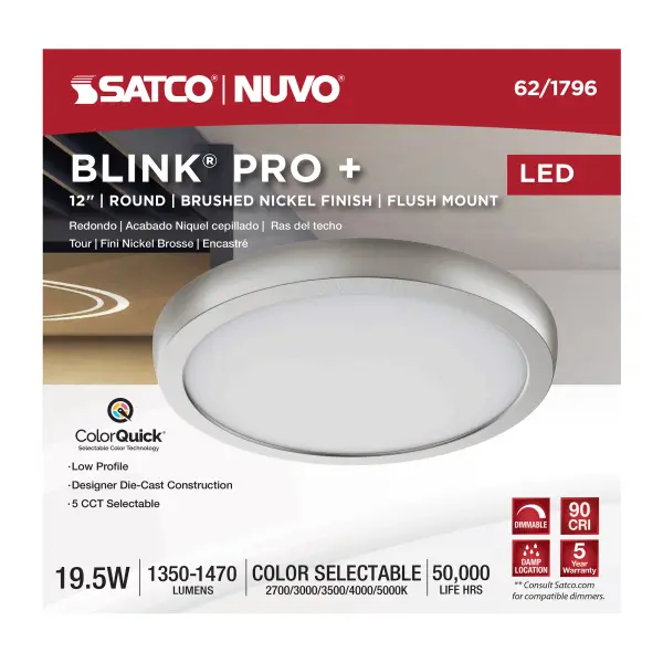 Blink Pro Plus 12" Round LED Flush Mount - Brushed Nickel - Image 10
