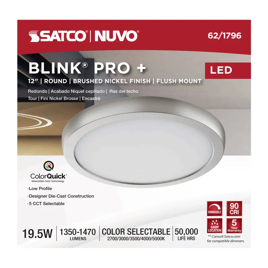 Blink Pro Plus 12" Round LED Flush Mount - Brushed Nickel - Image 10