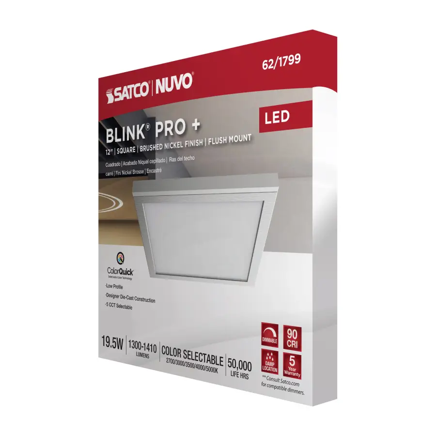 Blink Pro Plus 12" Square LED Flush Mount - Brushed Nickel - Image 13