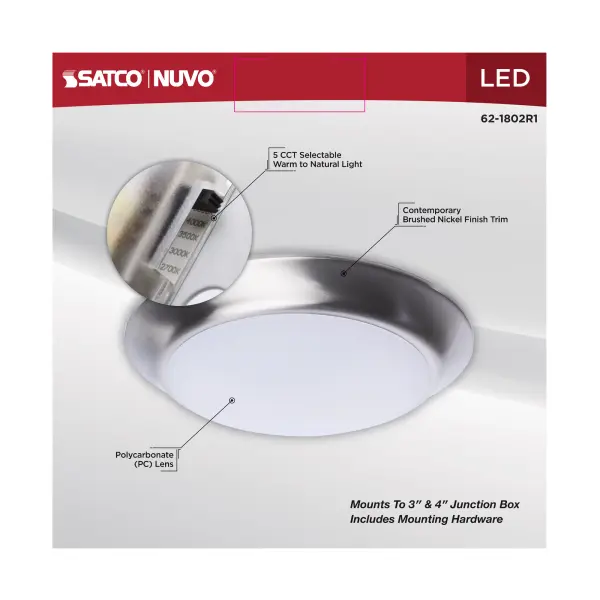 7" LED Disk Light - CCT Selectable - Brushed Nickel - Image 8