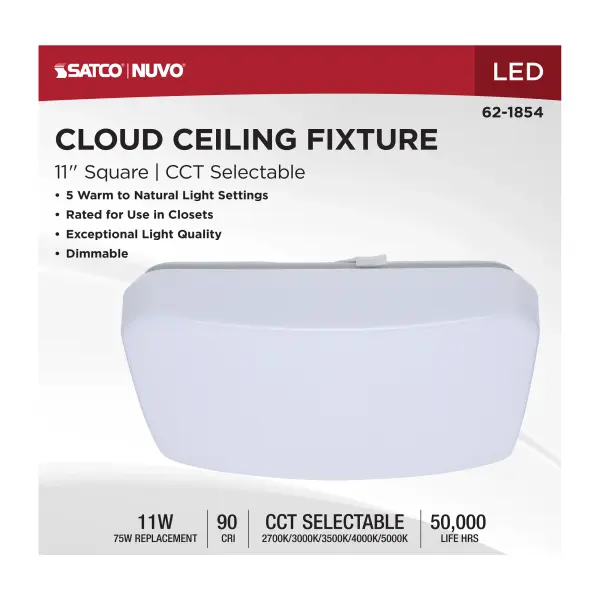 11" LED Cloud Square Flush Mount - White - Image 10