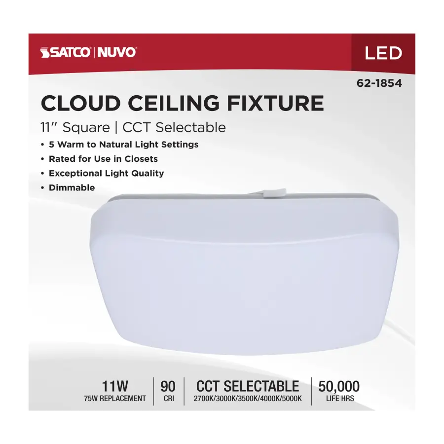 11" LED Cloud Square Flush Mount - White - Image 10