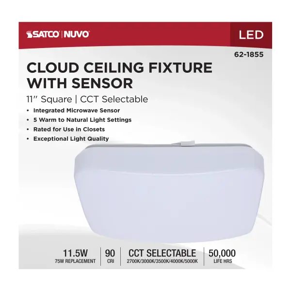 11" LED Cloud Flush Mount with Motion Sensor - White - Image 12